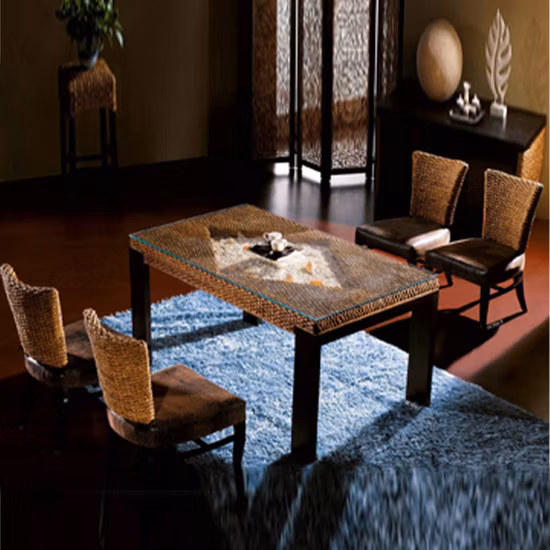 Cadeira sem braços de vime para ambientes externos de alta qualidade, outros móveis para ambientes externos com mesa de jantar longa de vime