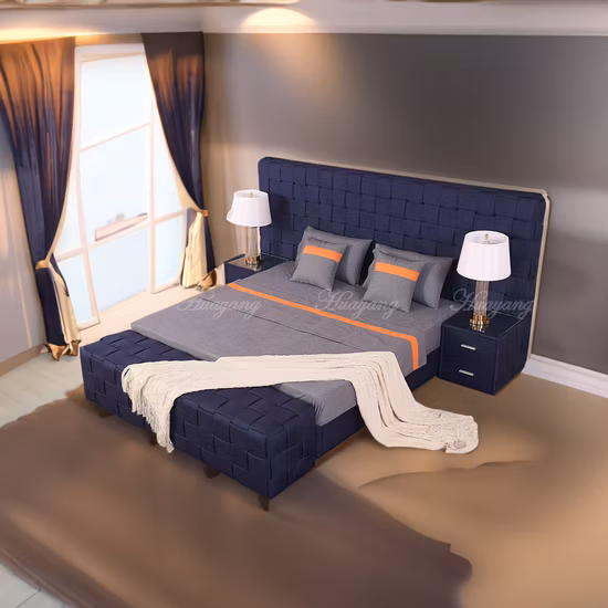 Cama plana Huayang Conjunto de quarto de casal personalizado para hotel com móveis modernos